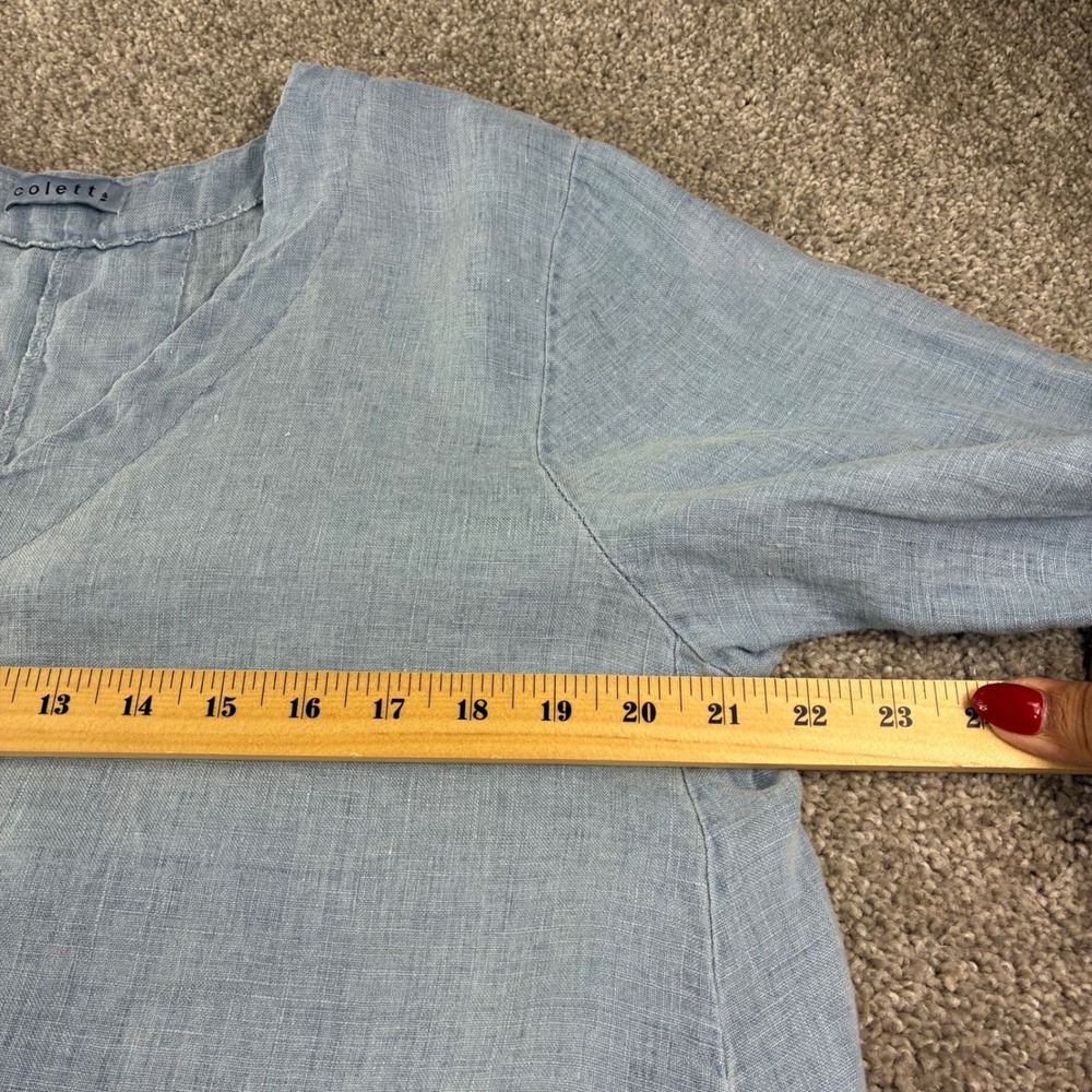 Colette‎ Italy 100% Linen V-Neck Tunic Dress Blue Short Sleeve Boho Beach Lounge - Picture 5 of 8